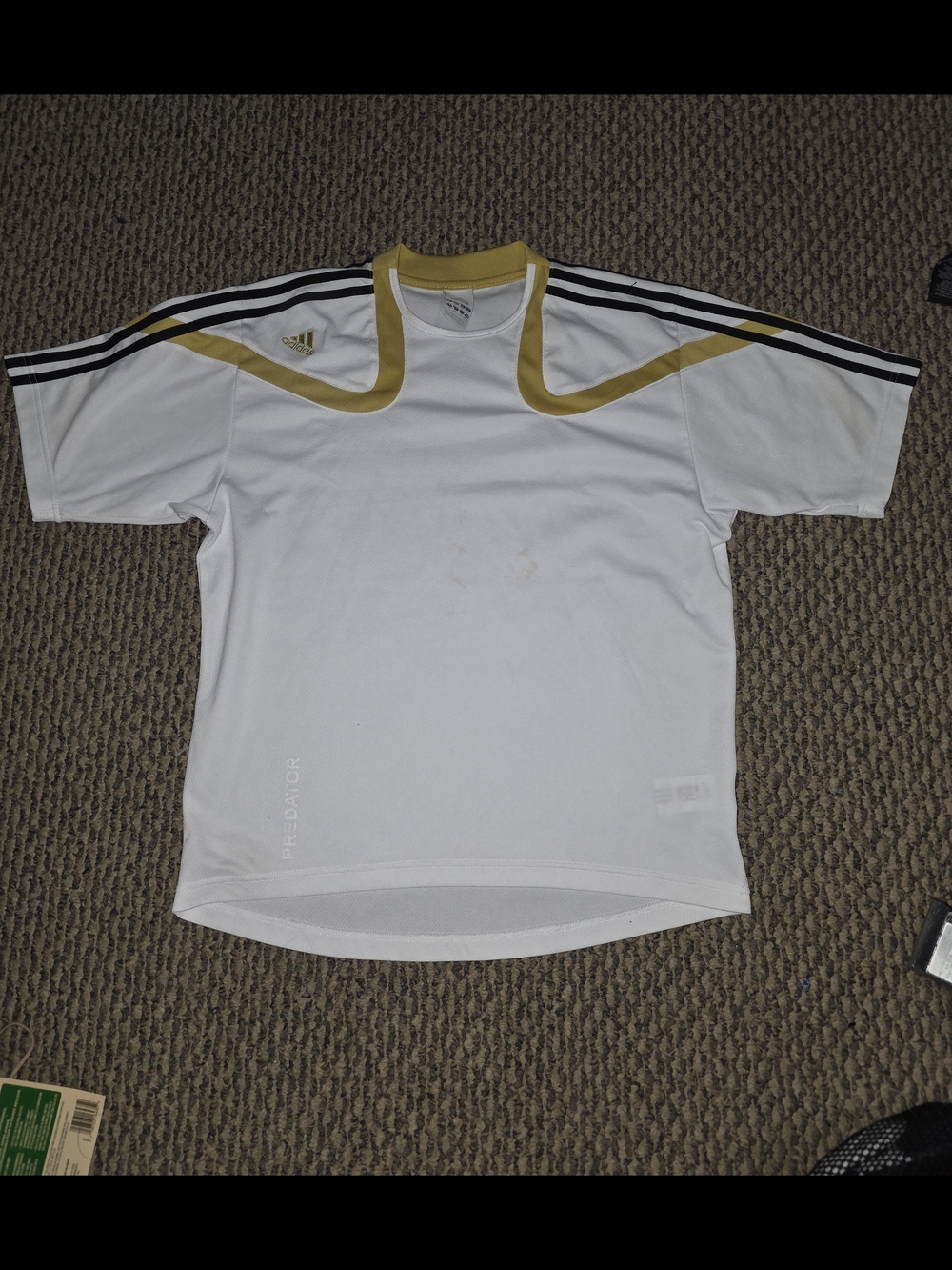 Adidas White Soccer Jersey with Gold & Black Accents